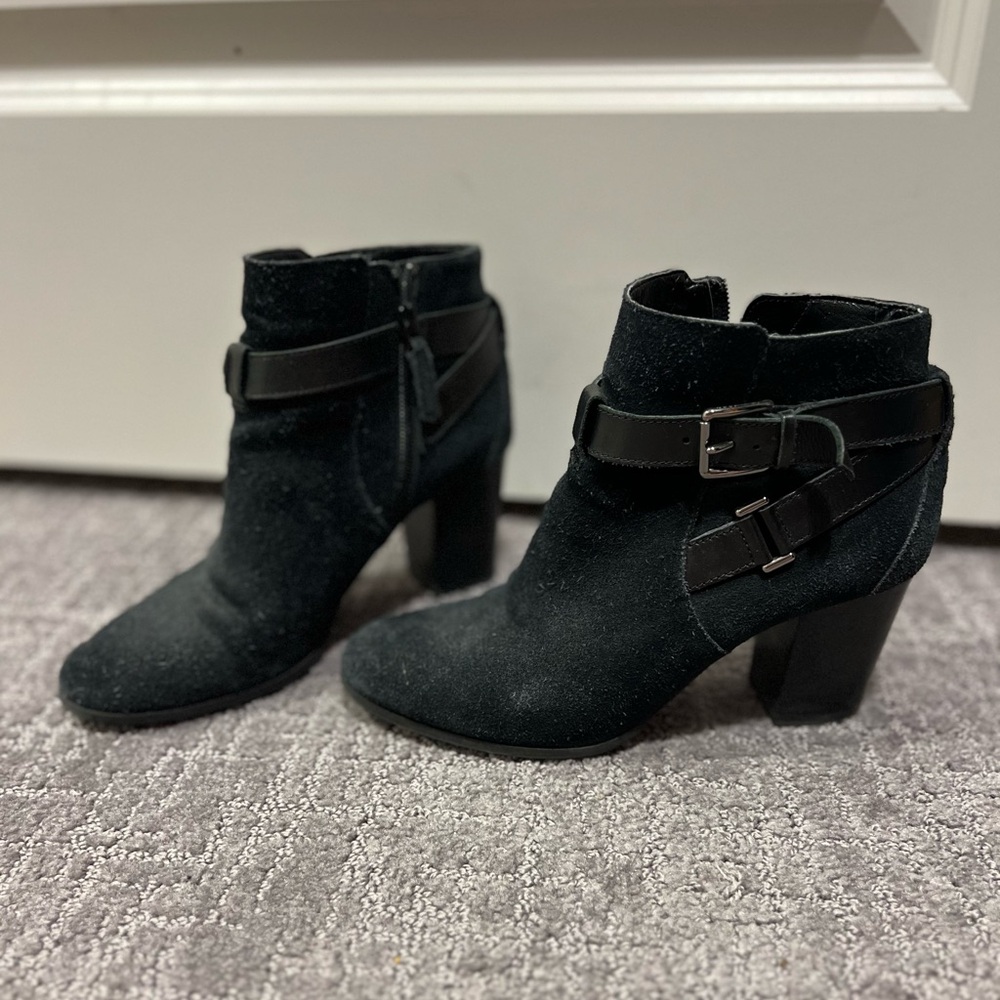 Black Suede Strappy Cole Haan Ankle Boots